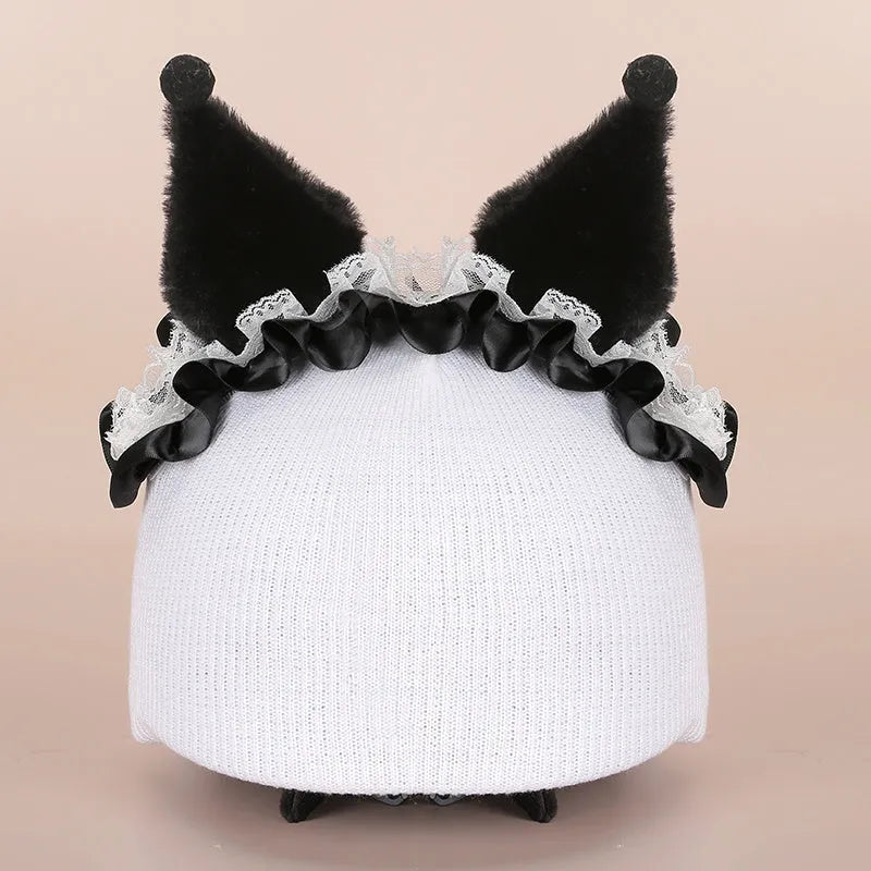 Plush fabric ski helmet decoration with cartoon design for winter gear customisation