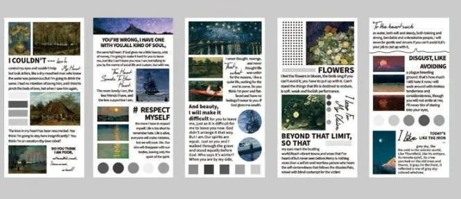 Pack of twenty rectangular paper stickers showing colourful landscape paintings, each measuring 60 by 120 millimetres.