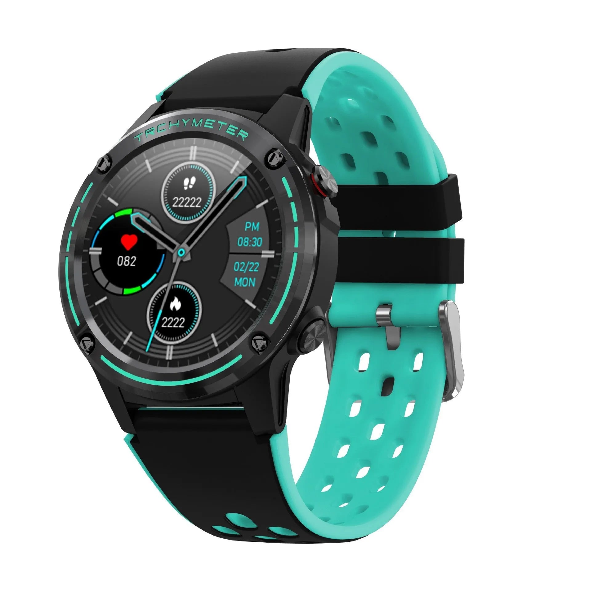 GPS smart sports watch with silicone strap in multiple colours showing 49mm dimensions
