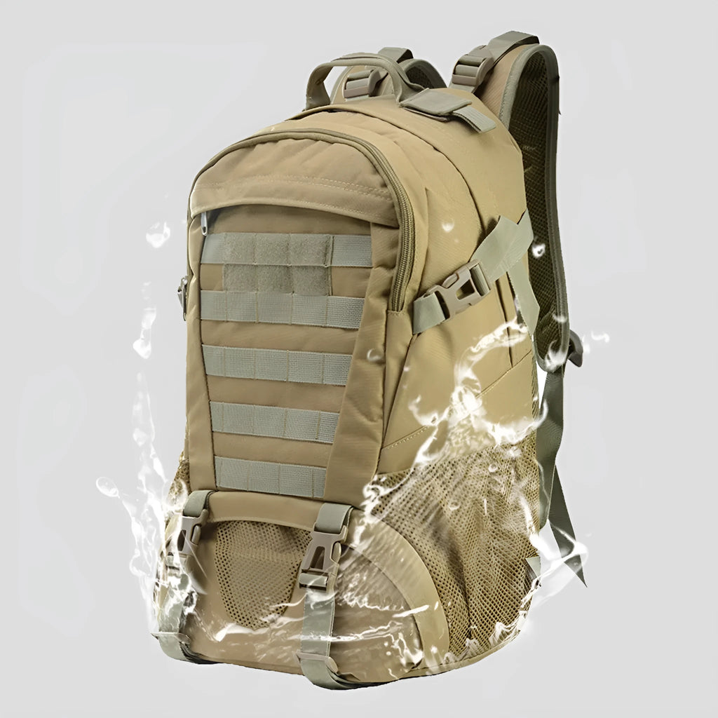 Green Oxford cloth mountaineering backpack with air pillow belt, shown with a large main compartment.