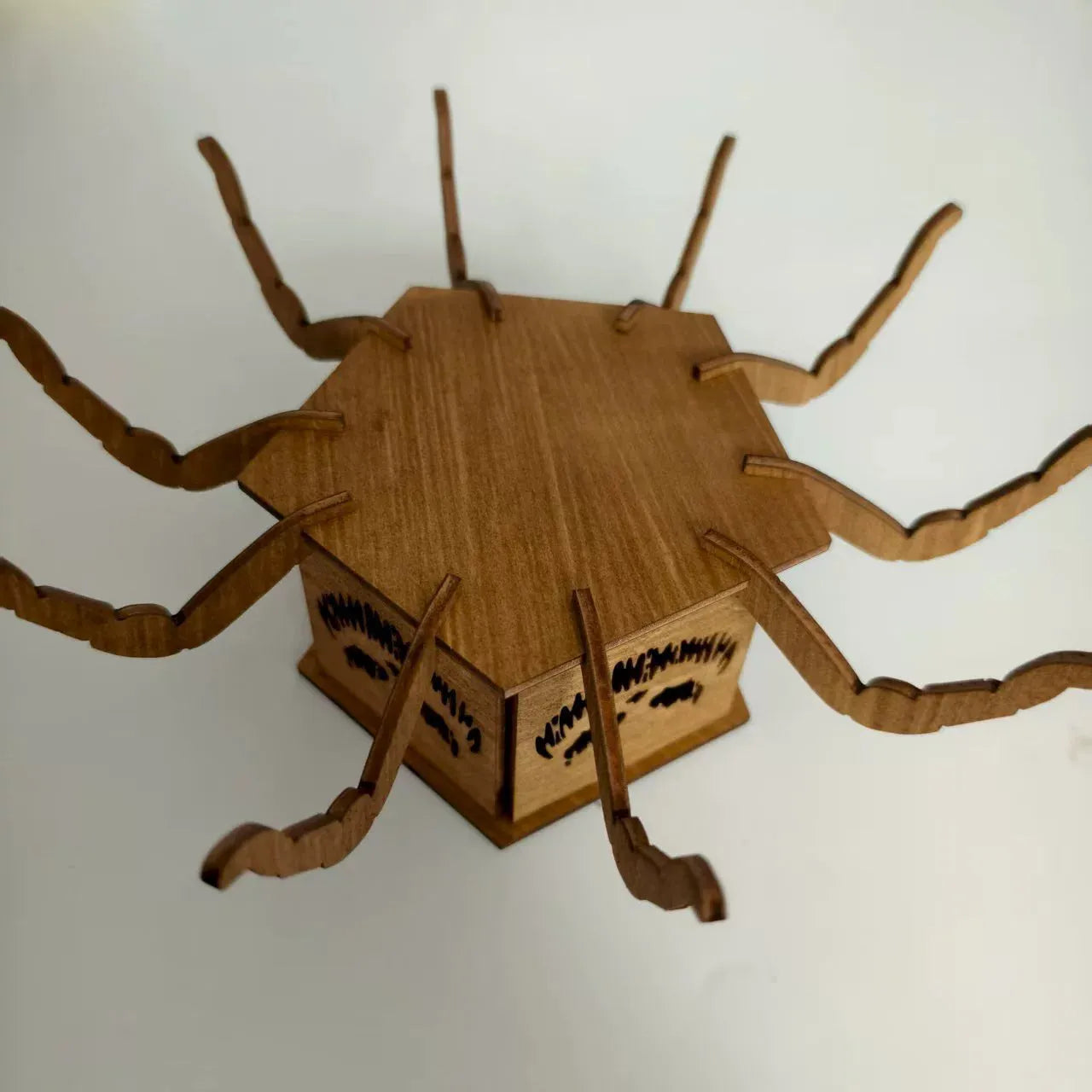 Wooden Halloween spider mini lantern candlestick decoration measuring 21x8.5cm
