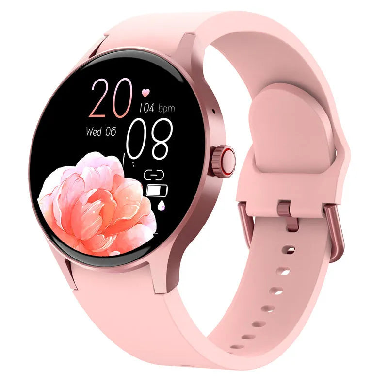 Smart Bluetooth sport watch with 1.43 inch round screen and IP68 waterproof rating in black blue pink or red