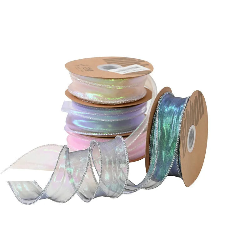 Fishtail yarn floral ribbon in mesh fabric with wave shape and edge cutting, 4cm width