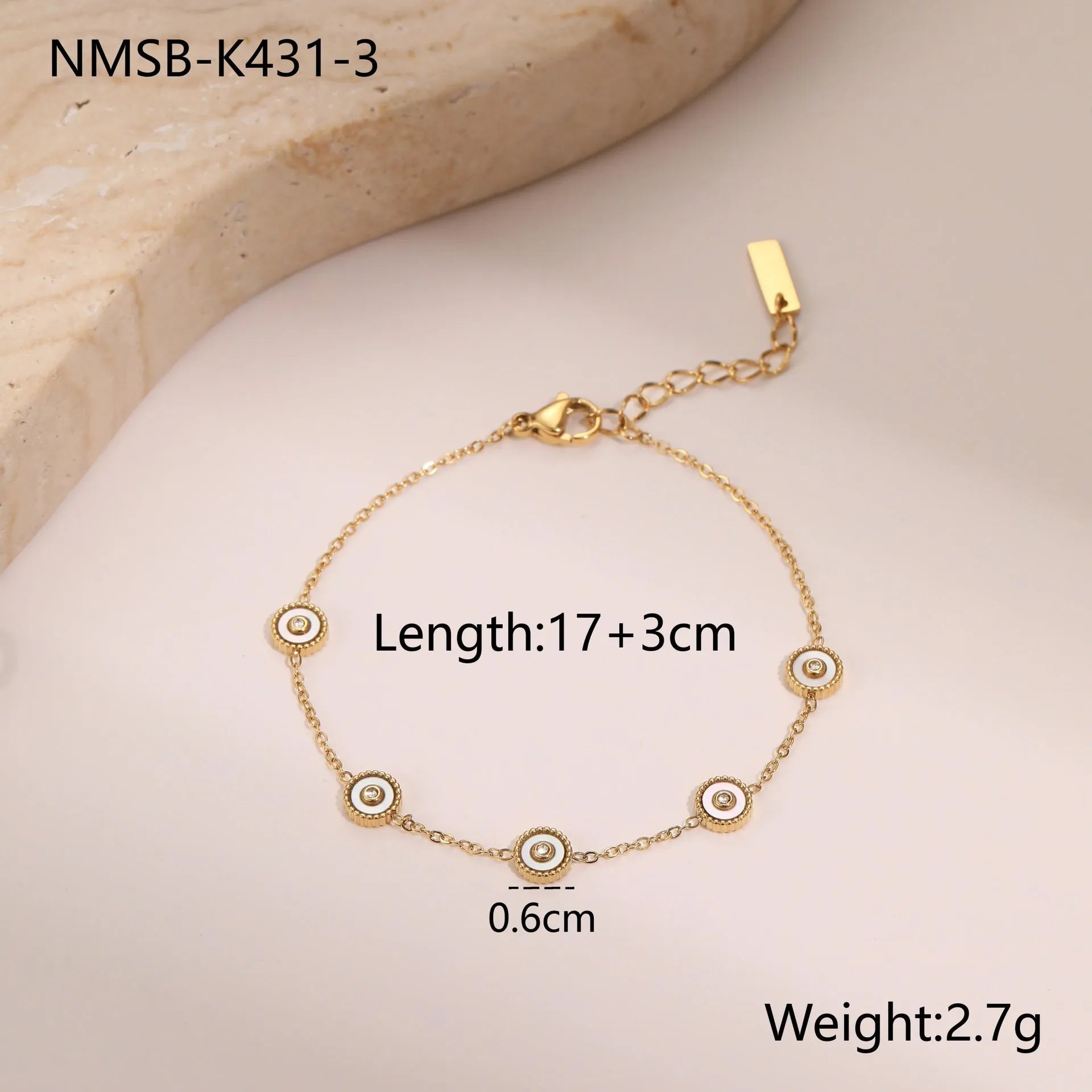 Geometric fritillary design stainless steel bracelet with 18K gold plating and matching necklace