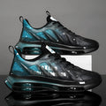 Men's black and green platform running shoes with mesh upper and rubber sole