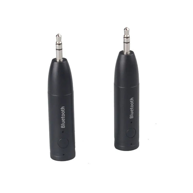 Black Bluetooth audio receiver with AUX cable for car stereo wireless music streaming