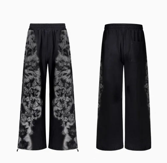 Women's printed loose trousers set with matching hoodie in polyester fabric for street fashion