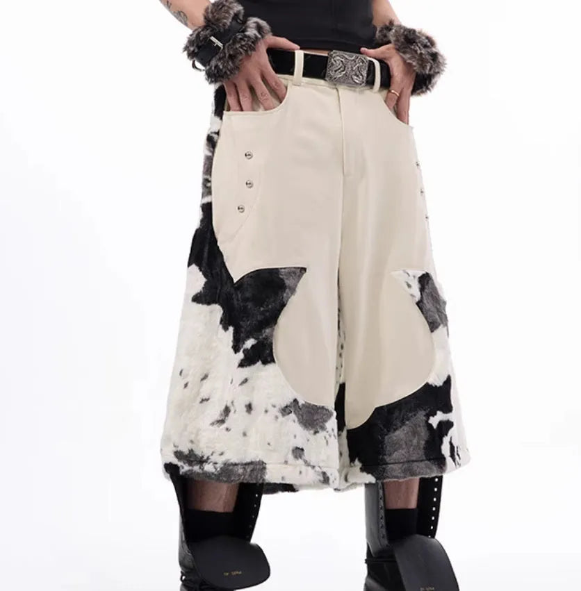 Women's milk fibre fur cropped pants in a patterned design with a youthful trendy style.