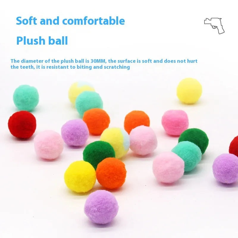 30cm pet toy launcher with soft plush balls for cats and dogs