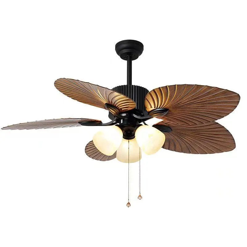 52-inch retro ceiling fan light with rubber leaf blades and integrated lights