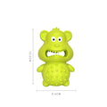 Green and yellow thick natural rubber dog toy with squeaker for large breed aggressive chewers.