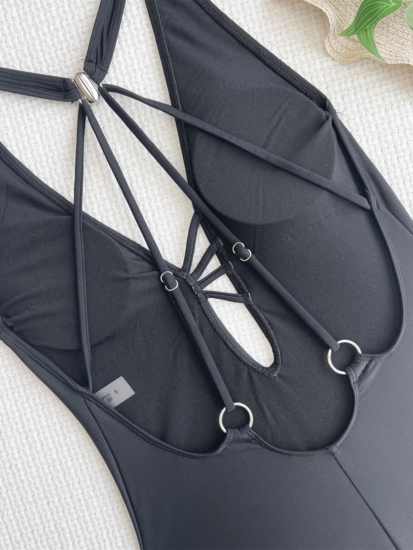 Black solid colour ladies bikini swimsuit nylon fabric swimming wear