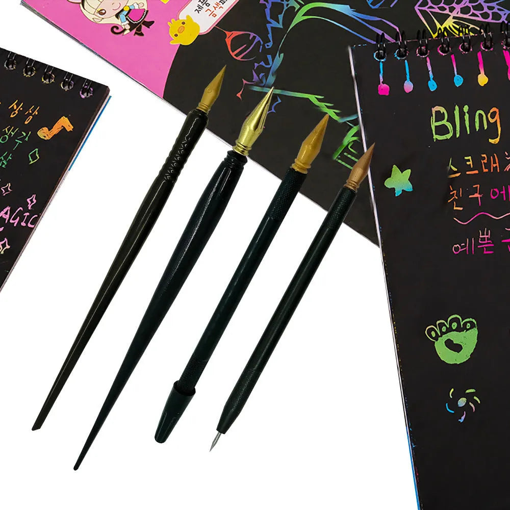 Children's plastic scratch art pen for rainbow drawing on coated paper
