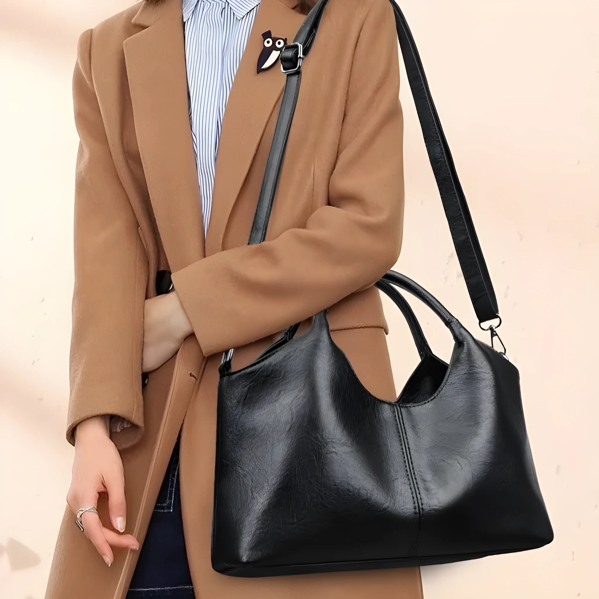 Genuine leather women's cross-body bag in a choice of seven colours including black, brown, and wine red