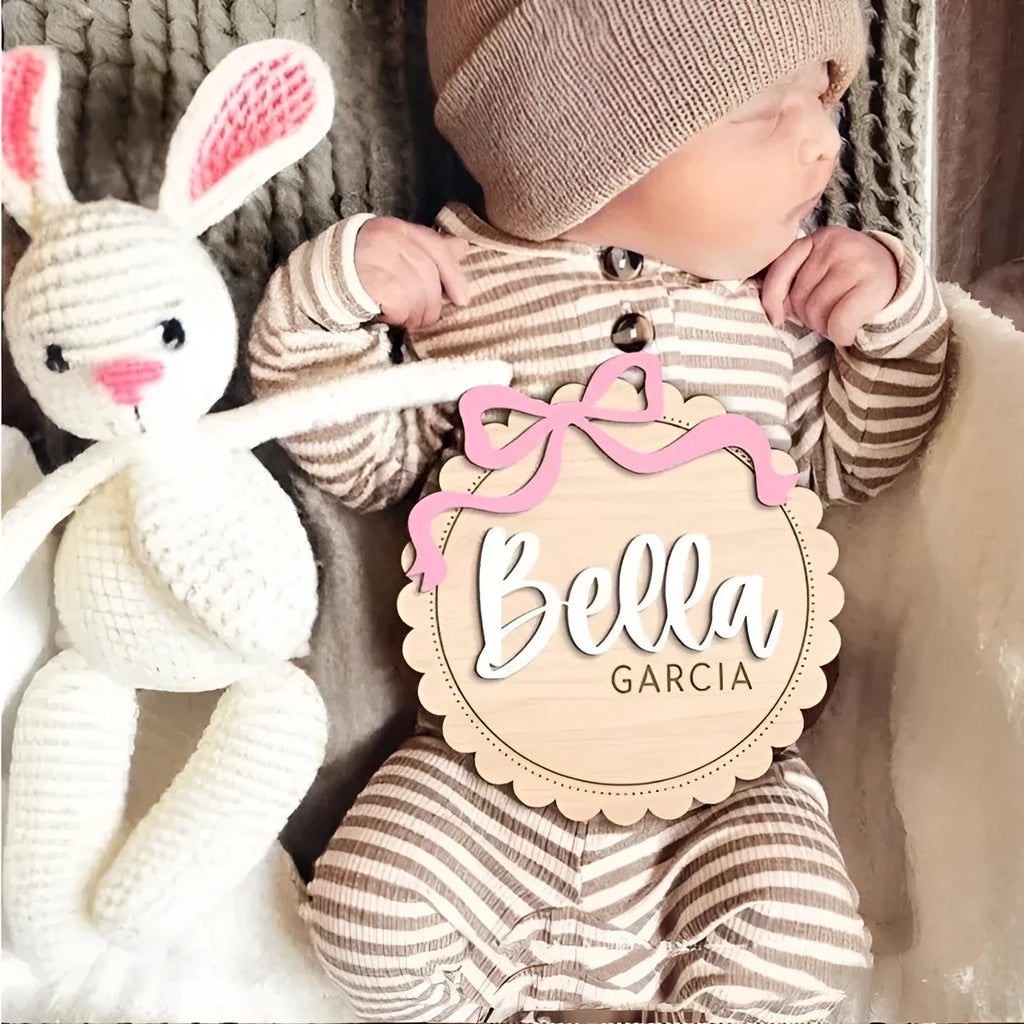 Customised wooden square ornament with personalised name for baby room decoration