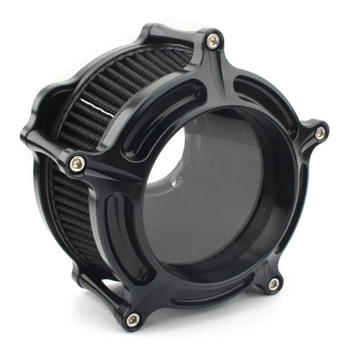 Aluminium air filter retrofitting accessories in multiple colour options including black, red, blue, and electroplated finishes