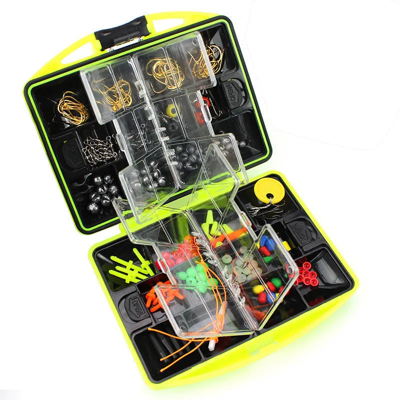 Rock fishing accessories combination kit with 184 pieces on a blister card.