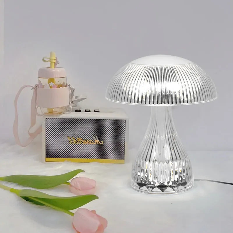 White acrylic touch night lamp with USB charging port showing three colour modes