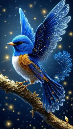 Handmade DIY blue bird diamond painting kit on a 60x100 cm canvas with acrylic rhinestones.