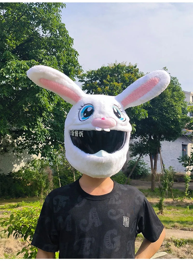 White rabbit head decorative cover for motorcycle helmet with long ears