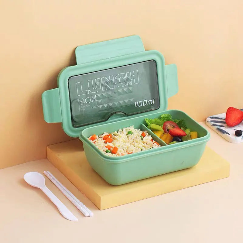 Four-compartment plastic bento lunch box in Nordic style design with separate food sections