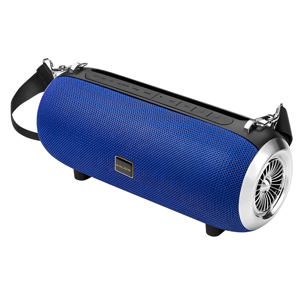 F666 mini square fabric portable Bluetooth speaker with shoulder strap and retractable FM antenna.