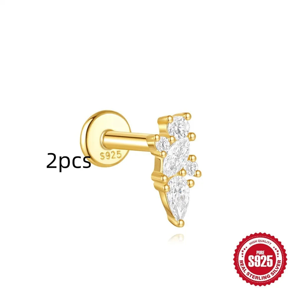 S925 sterling silver geometric kite earring with rhinestone chain tassel in gold colour.