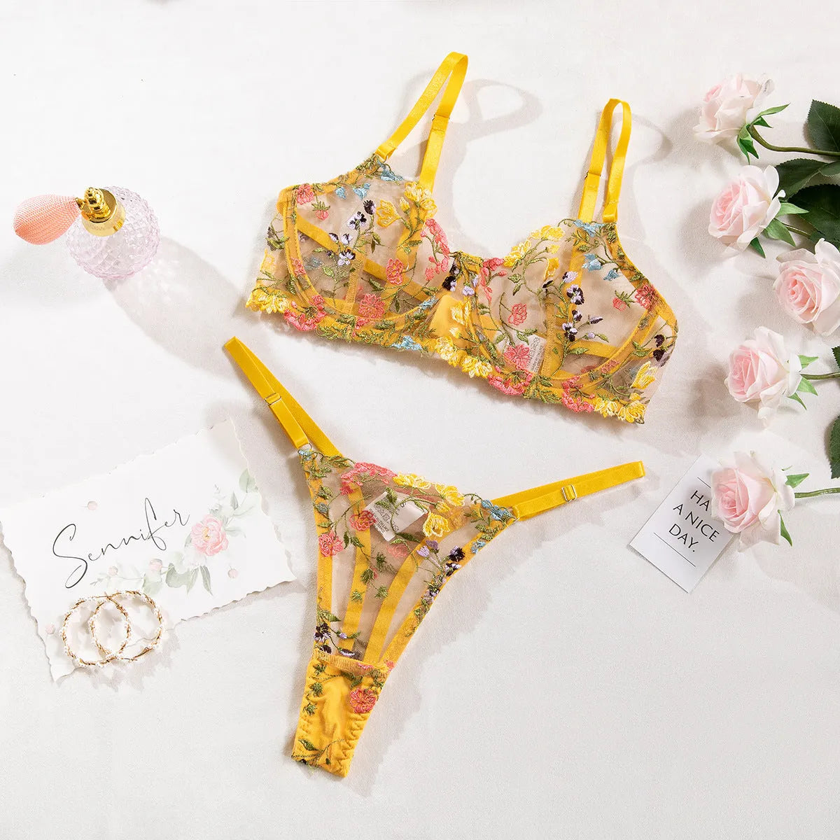 Women's floral underwear set in polyester fibre showing pure desire style bikini design