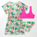 Girls' floral two-piece swimsuit in high-elasticity polyester fabric