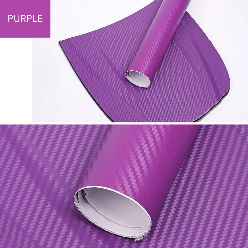 Roll of 3D carbon fibre patterned car sticker in one of eight colours, showing textured black and silver weave design