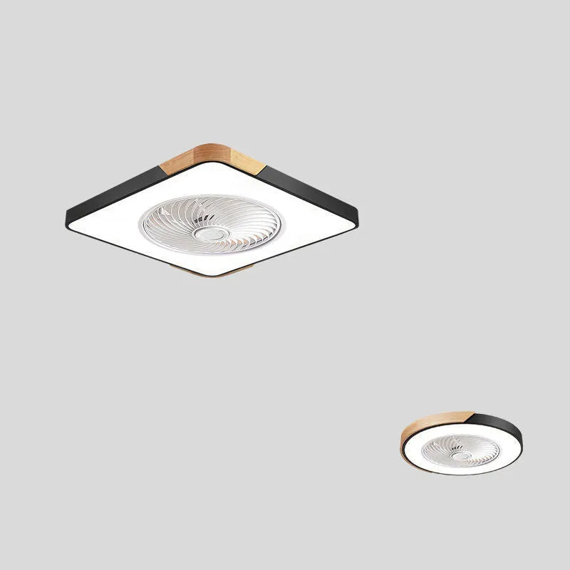 Nordic style ceiling fan lamp with solid wood construction and integrated LED lighting in three design options
