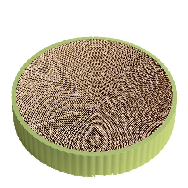 Green and white 55cm round cat scratching board with replaceable corrugated paper surface
