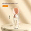 Portable dog water bottle with integrated food container in brown, pink, or yellow colours
