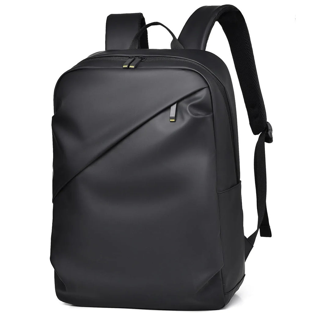 Men's waterproof backpack in black colour made from PU leather with large capacity design