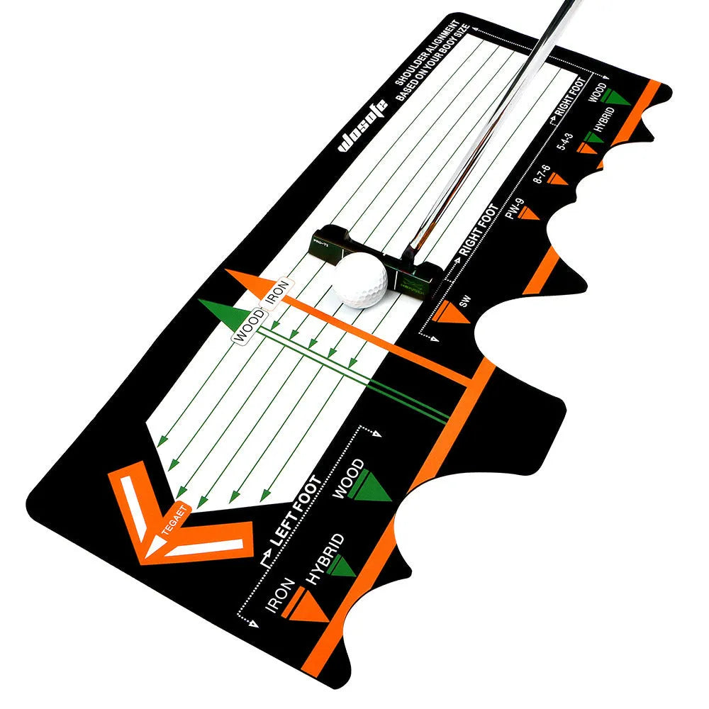 Black neoprene golf swing posture training pad for stance alignment practice.