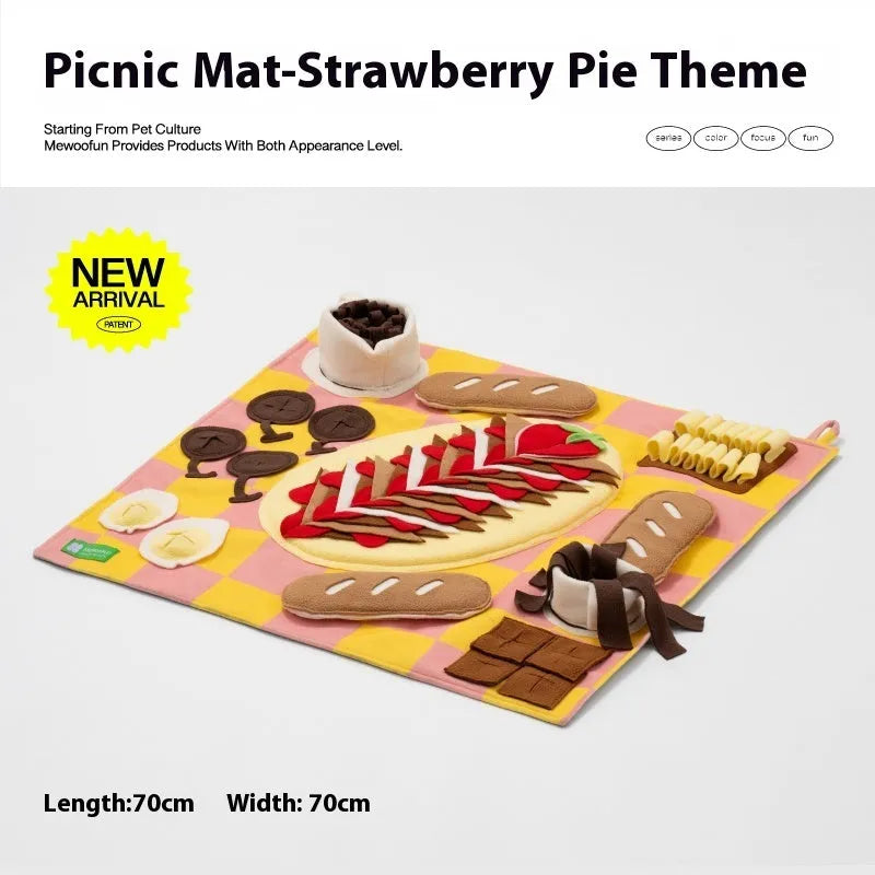 Themed dog sniffing mat with food hiding design for canine enrichment activities