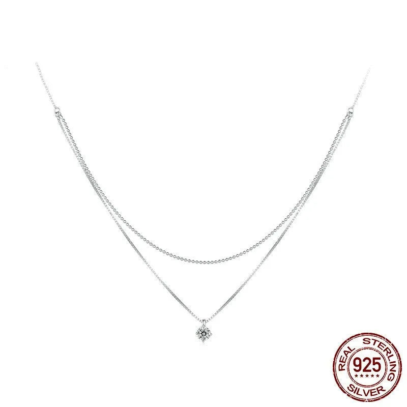 S925 sterling silver double-layer necklace with pearl chain style and pendant