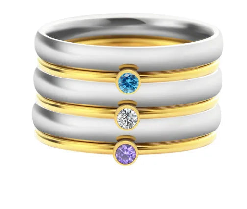 December birthstone engraved titanium steel ring with geometric design and gold-coloured handle