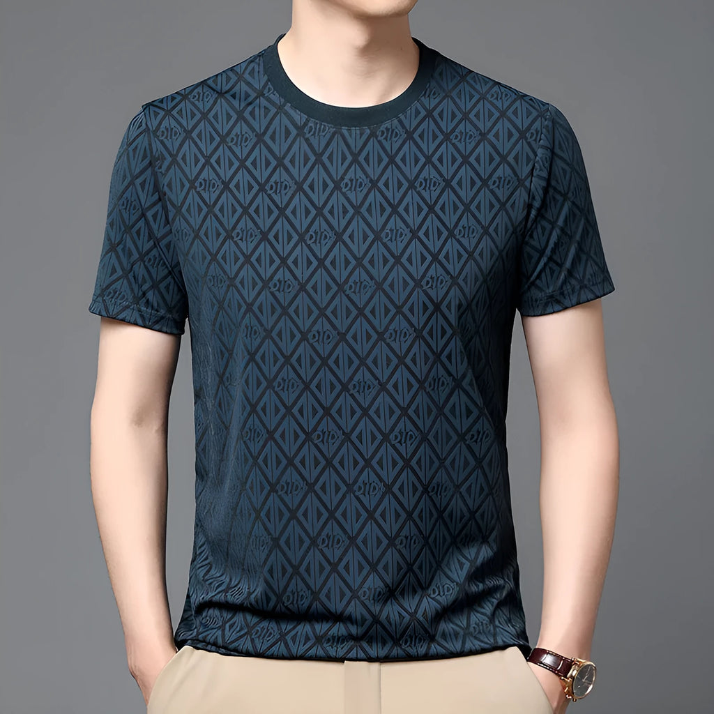 Men's loose fit round neck short sleeve t-shirt in ice silk jacquard fabric