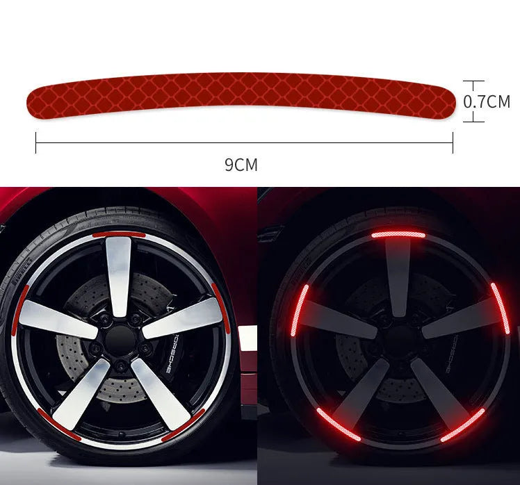 20-piece car wheel hub reflective stickers in multiple colours including luminous and rainbow options