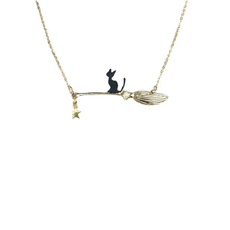Halloween black cat zodiac necklace with totem elements in alloy material