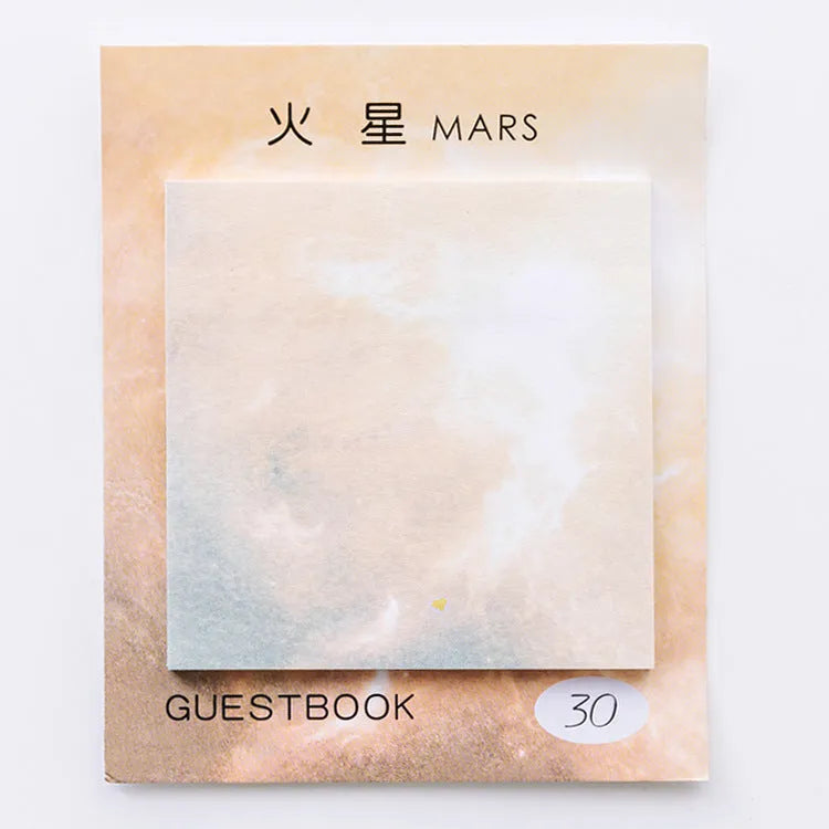 Square planet sticky notes with oil painting designs measuring 7.3cm