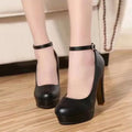 Women's chunky heel high heels in milky white with a round toe and rubber sole.