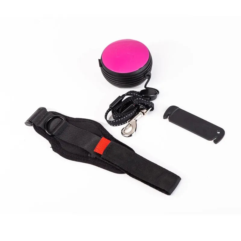 Pet Holding Hands automatic retractable dog leash extended, showing nylon cord and ergonomic handle.