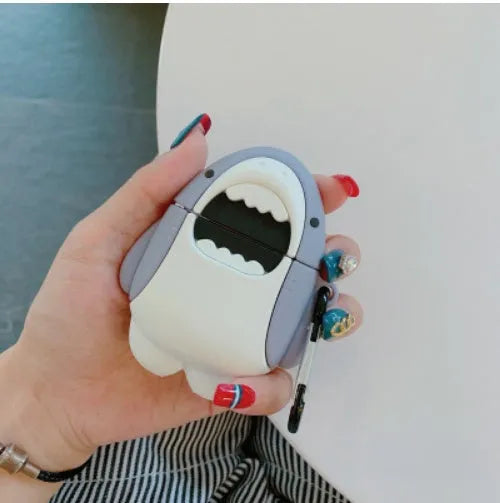 Silicone shark design protective cover for AirPods 1 and 2 wireless earphone cases