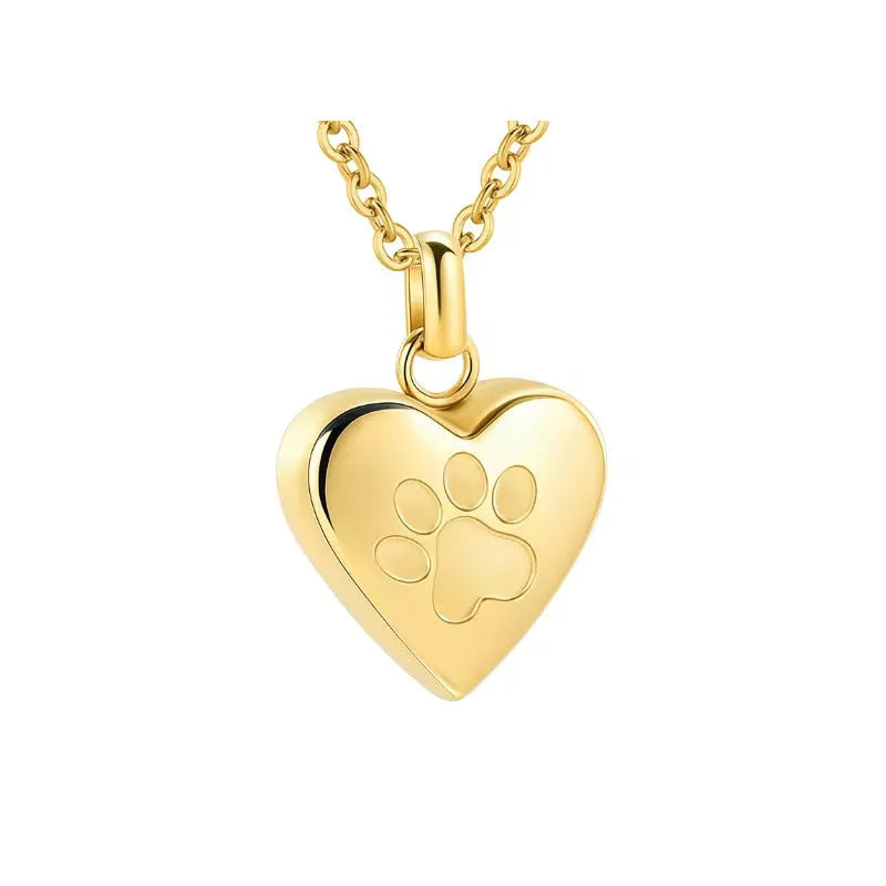 Openable heart-shaped titanium steel cinerary necklace with a love paw print design.