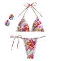 Women's triangle print halter neck bikini set with separate bandeau top in multicolour geometric design
