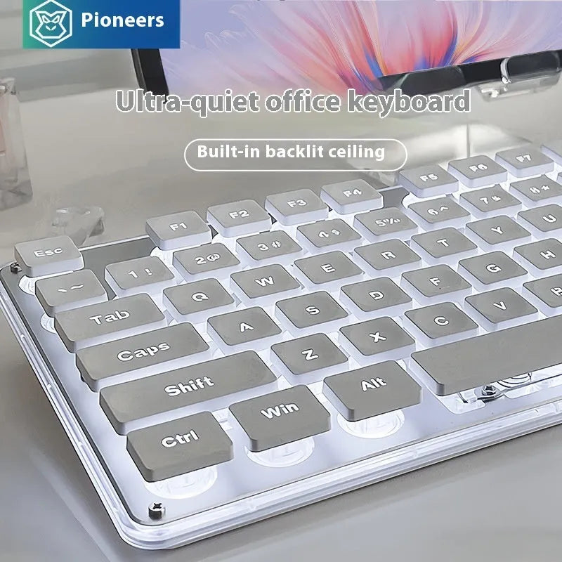 Wired mute mechanical-feel keyboard with backlighting in ABS casing, 44 cm length