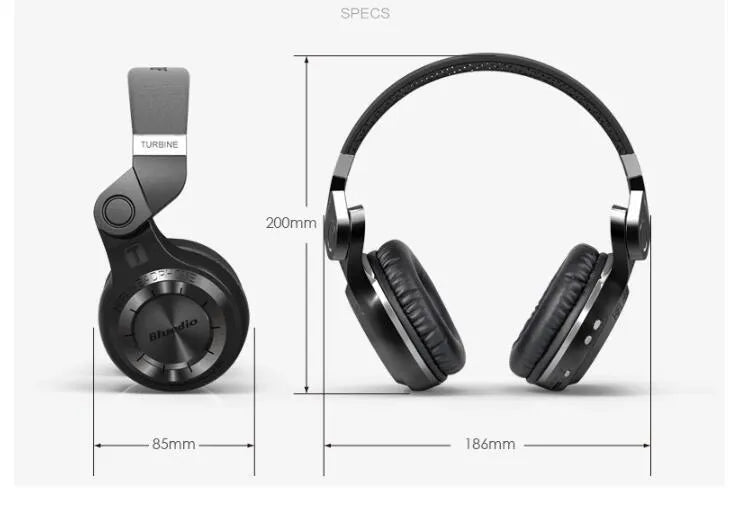Blue String T2 black over-ear Bluetooth headset with large earcups and folding metal headband