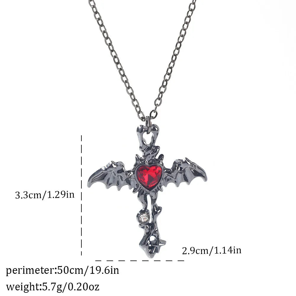 Dark style Halloween necklace for women with a choice of alloy bat, spider, or cross pendants on a chain.
